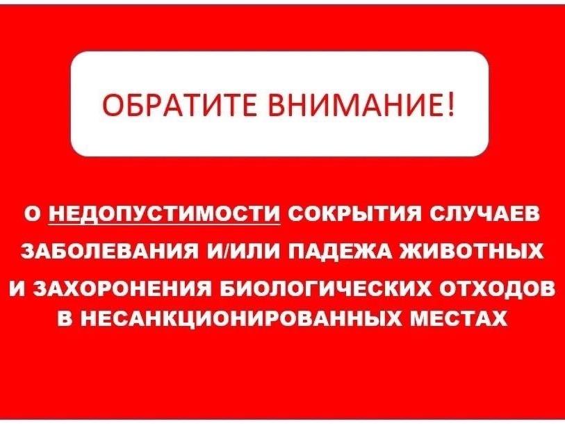 Информирование населения о недопустимости сокрытия случаев заболевания и/или падежа животных и захоронения биологических отходов в несанкционированных местах..